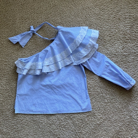 Veronica Beard One Shoulder Ruffle Top Blouse Sz 6 - Picture 3 of 16